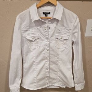True Religion White Western Snap Shirt Women’s Medium Cowgirl Classic Button